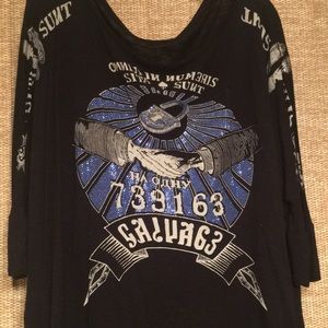 Salvage blk/blue crystal three quarter length tee